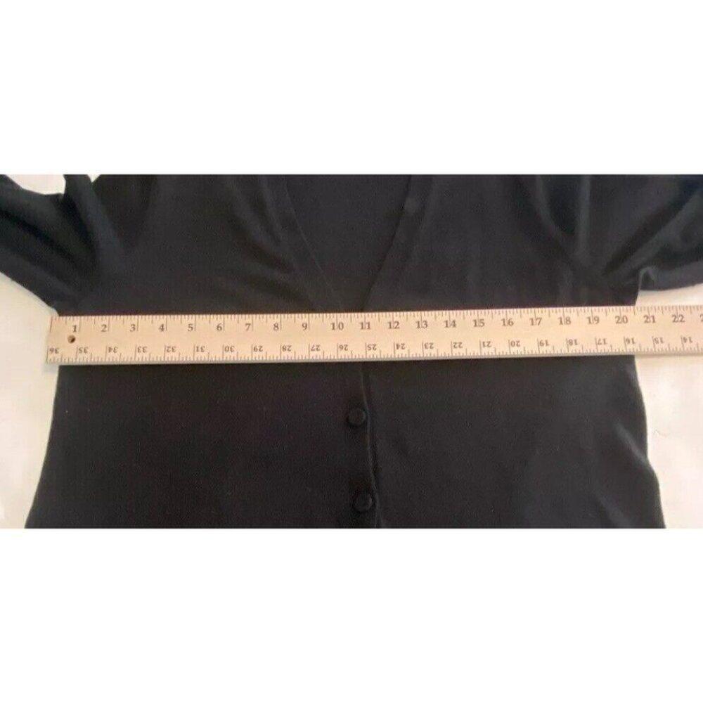 J Jill Wool Blend 3 Button Cardigan Sweater Sz M Black Knit Quiet Luxury V Neck - Picture 4 of 11